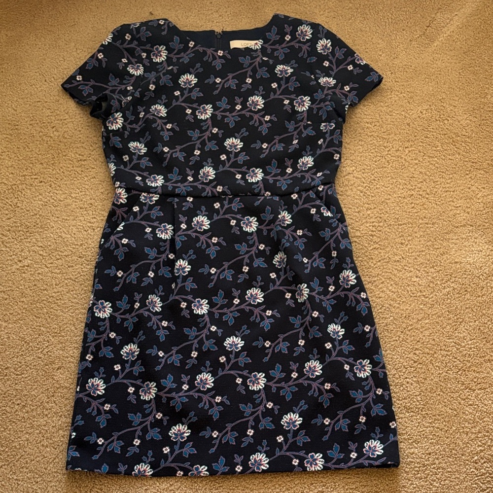 LOFT Navy Floral Midi Dress
